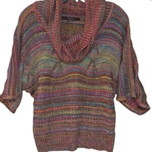 Multicolor Boho Cowl Neck Striped Knit Top Women's Medium